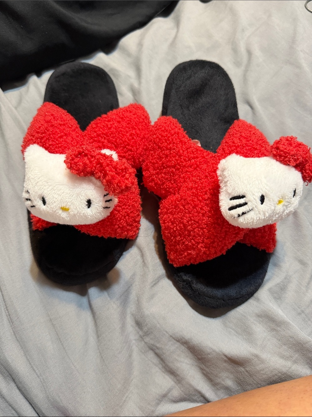 Hello Kitty Red and White Plush Slide Slippers
